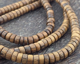10mm Natural Wood Rondelle Beads. Large Striped Wood Heishi Spacer Beads. WOOD-44