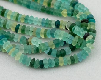 Roman Glass Beads. 5mm Blue Green Roman Era Glass Spacer Beads. ROM-53