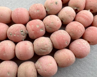 Java Rustic Matte Pinky Peachy Swirled  Handmade Beads. Organic 8-10mm Rustic Glass Beads. TBW-217