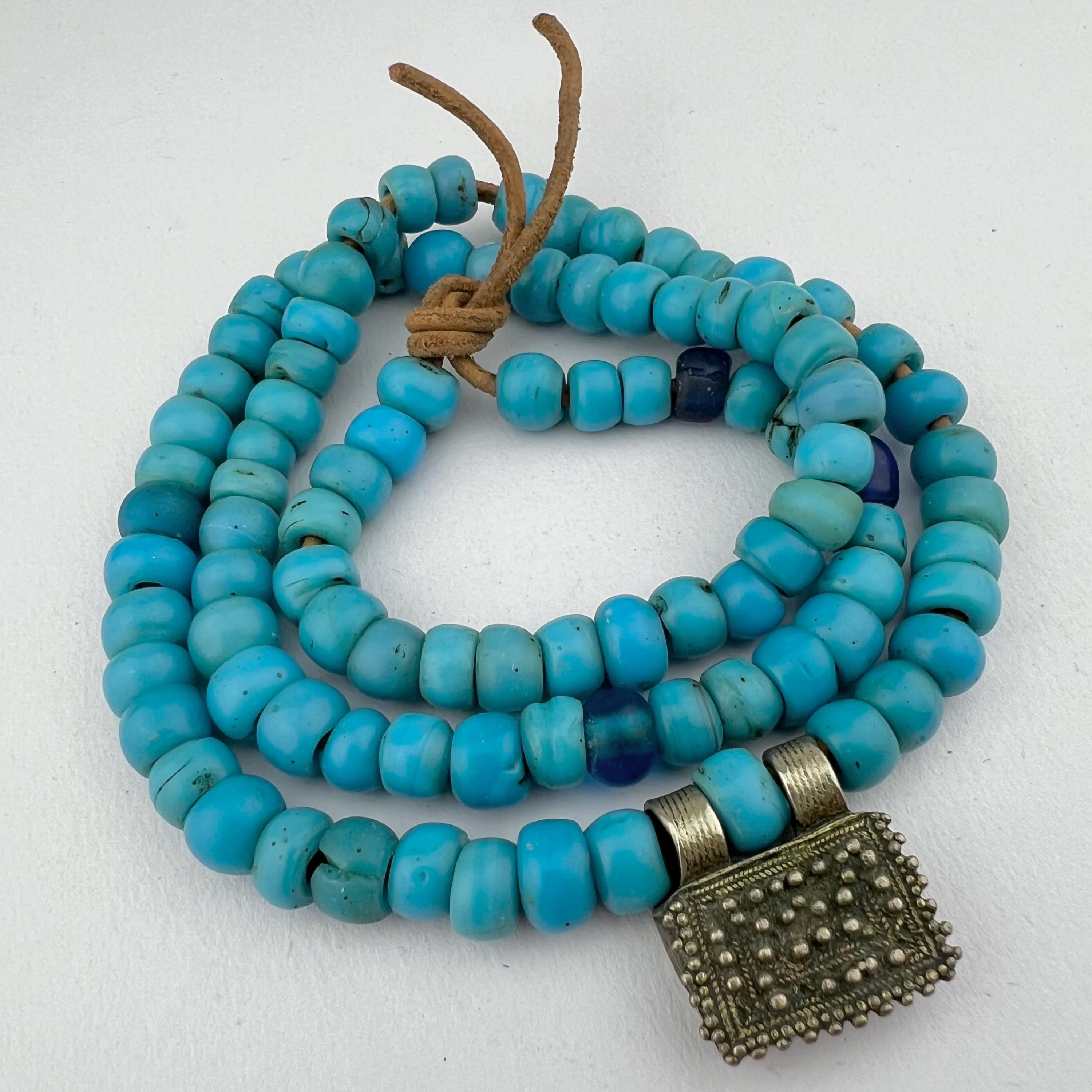 Old Ethiopian Silver Amulet Pendant and Padre Beads. TB-6127