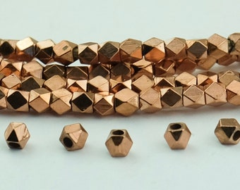 140 Faceted Diamond cut Copper Beads . 4-5mm Bright Copper Cornerless Cube Beads -  SKU-MB-55-C