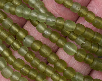 Small Green Glass Handmade Java Beads. Tribal Jewelry Supply. GLS-65