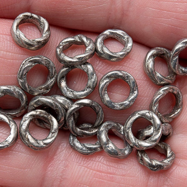 20 Silver Big Hole Rings. 9mm Silver Plated Brass Donut Beads. FMB-123