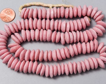 Recycled Pink Saucer Glass Beads. 14mm Krobo Ashanti Recycled Glass bead. Beach Glass Beads. RG12-12