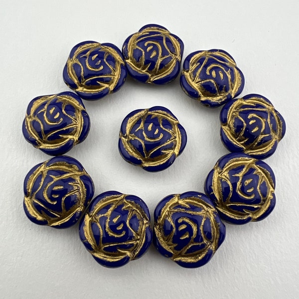 10 Blue Rose Czech Glass Beads 16mm CZ-22