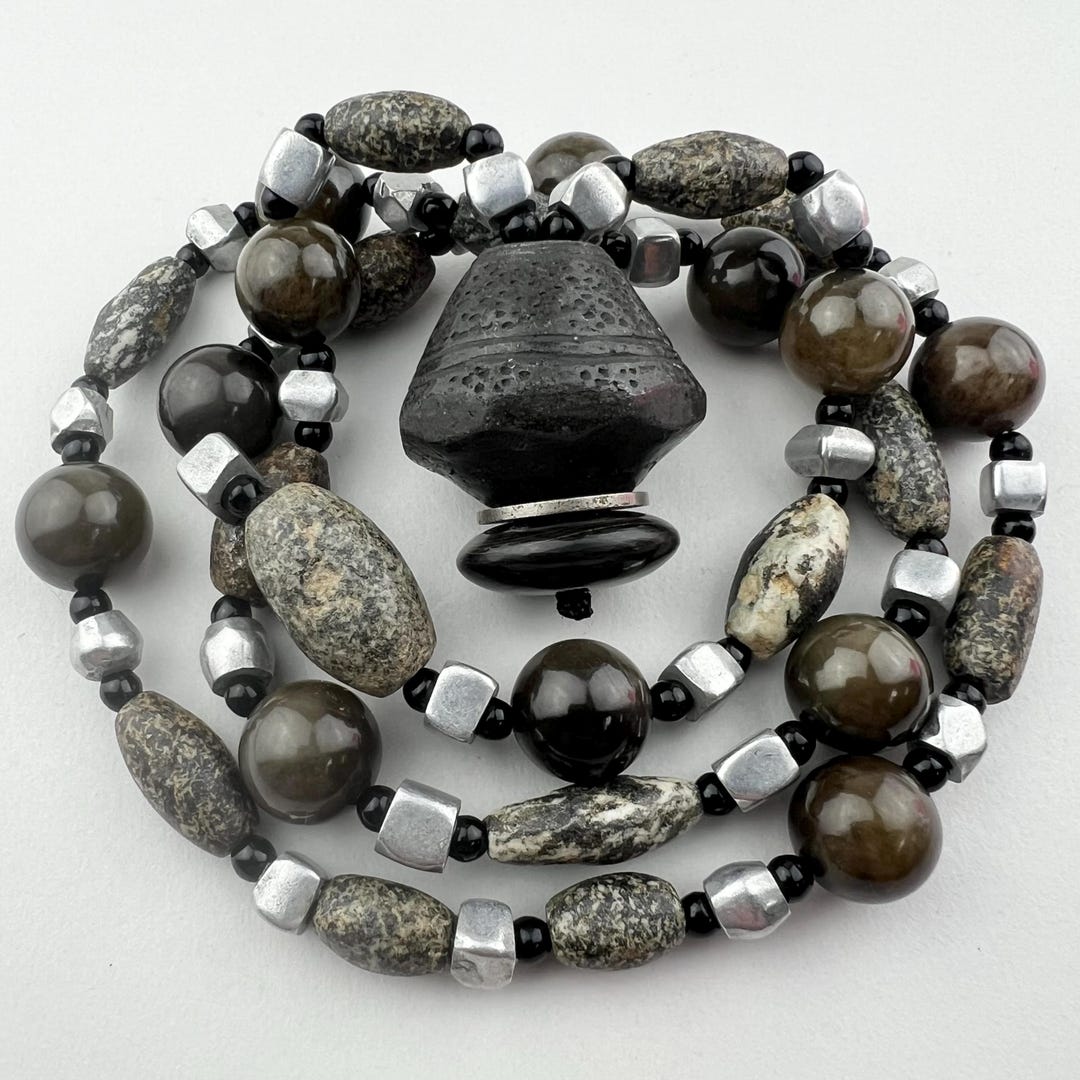 Ancient Mali Granite Beads With Old Chinese Jade and Mali Spindle