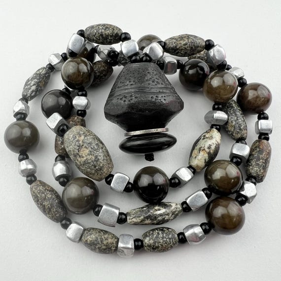 Ancient Mali Granite Beads With Old Chinese Jade and Mali Spindle Ancient Mali Granite Beads With Old Chinese Jade and Mali Spindle