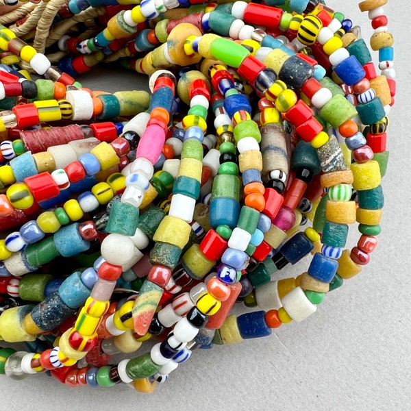 25” African Christmas Trade Beads. 4-10mm  Vintage Beads.  Ethnic Tribal Jewelry. SBMULTI-19