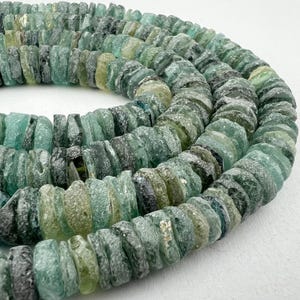 135 Ancient Roman Glass Heishi Beads. 10-11mm Blue Green Rustic Glass Beads. ROM-78