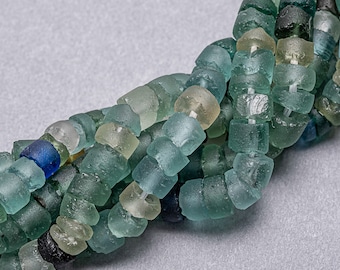 135 -full strand. Ancient 5mm Roman Glass Heishi Beads. Blue Green Roman Era Glass beads. ROM-52