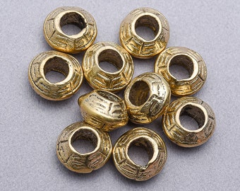 10 Brass Bicone Big Hole Beads. Tribal Brass Beads. FMB-118