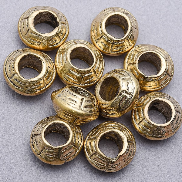 10 Brass Bicone Big Hole Beads. Tribal Brass Beads. FMB-118