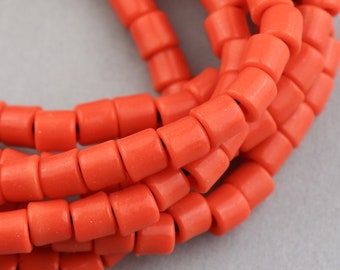 110 Vintage Orange Tile Beads. Old Big Hole Czech Glass Beads.  CZS-9