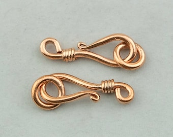 2 Copper Hook and Eye Clasps. Handmade Organic Solid Copper Hook clasps. CL-3