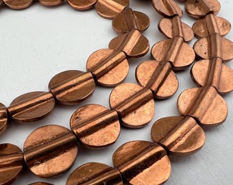 Copper Round Coin Beads. Antique Copper plated brass. MB-77-AC