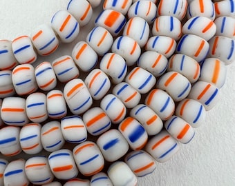 Java Gooseberry Beads. White handmade striped Trade Beads beads. GLS-167