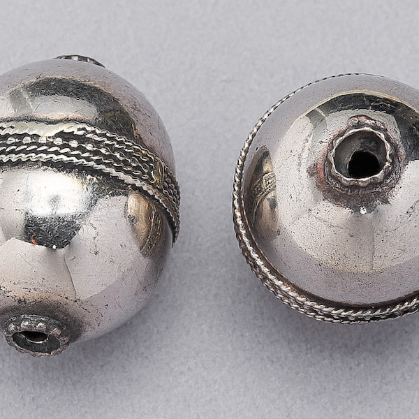 Turkoman Kazakh Tribal Silver Beads. 22mm Ethnic Jewelry Supply. FMB-116