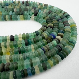 165 Ancient Roman Glass Heishi Beads. 5mm Blue Green Rustic Glass Beads. ROM-83