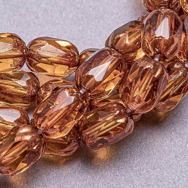 50 Czech Cathedral Beads. 4x6mm Amber Faceted Rice Beads. CZ-107