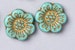 10 Czech 18mm Anemone Flower Glass Beads. turquoise with Gold Inlay Czech Flower Beads. CZ-84 