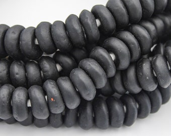 African Recycled Glass Disk Beads - Opaque Black - African Trade Beads 12x4mm Jewelry Making Supply SKU-RG12-44