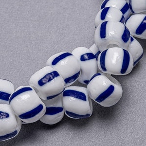 110 Striped Glass Seed Beads. Chevron 8mm White and Blue stripe Beads. SB-61