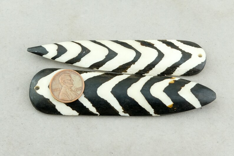 Long Batik Bone Feather Pendant from Kenya BONE-18