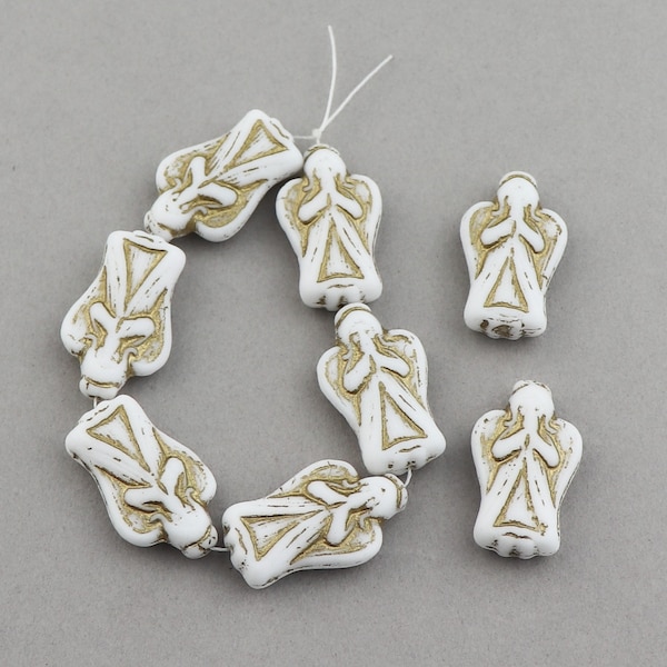 6 Angels White With Gold Czech Glass Angel Bead Xmas Charm CZ-536