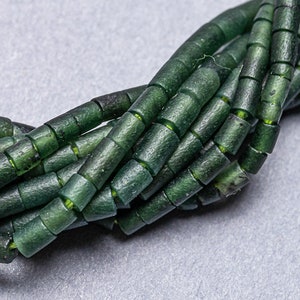 36”  Tiny Jade Beads. Serpentine Jade Heishi Cylinder Beads. GM-478