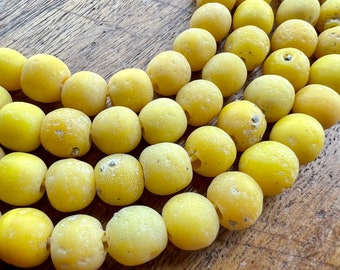 Java Rustic Matte Opaque Golden Saffon  Yellow  Handmade Beads. Organic 8-10mm Rustic Glass Beads. TBW-213