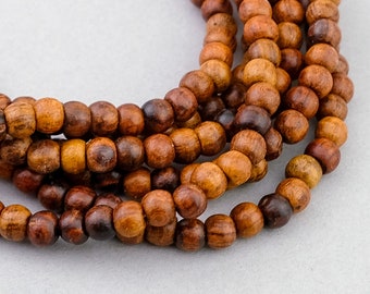 108 Rosewood Mala, 5mm Rustic Smooth Wood Beads, Yoga Mala Jewelry Supply, Buddhist Wood Mala. WOOD-45