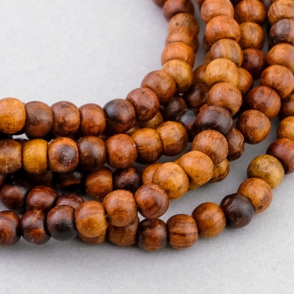 108 Rosewood Mala, 5mm Rustic Smooth Wood Beads, Yoga Mala Jewelry Supply, Buddhist Wood Mala. WOOD-45