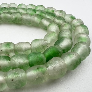 50 African Recycled Glass. 10mm Soft    Almost and  Green Matte  Krobo Glass Beads. RG10-46