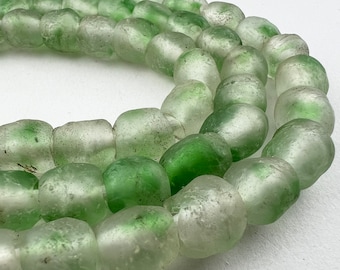 50 African Recycled Glass. 10mm Soft    Almost and  Green Matte  Krobo Glass Beads. RG10-46