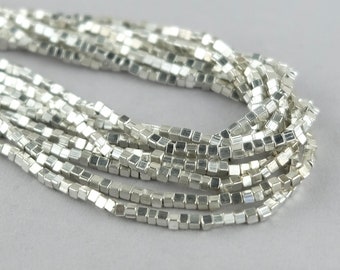 275 - Silver Cube Beads. 3mm square Metal Spacer Beads. MB-129-S