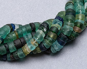 Ancient 4-5mm Roman Glass Heishi Beads. Blue Green Roman Era Glass beads. ROM-65