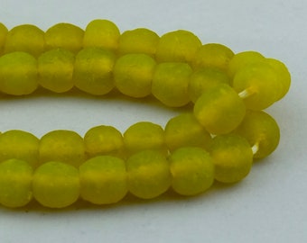 African Recycled Glass Beads. Yellow Ghana KROBO Glass Trade Beads. SKU--RG14-85