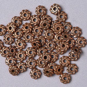 50 Antique Copper Bead Spacers. Tierracast copper plated pewter Heishi Beads. FMB-94
