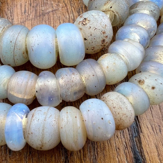 98 Antique Dutch Moon Beads. 7-14mm African Trade Beads. 26' Strand.  TB-3230 