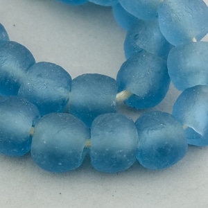 African Recycled Glass Beads. 14mm Denim Blue Sea Glass Beads. RG14-123
