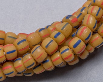 Java Gooseberry Beads. Orange handmade striped Indonesian ethnic beads. GLS-80