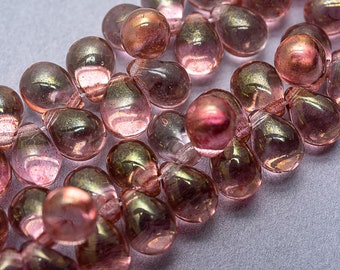 Czech Teardrop Beads. 50 Glass 6x4mm Lumi Pink Small Teardrop Czech Glass Beads. CZ-443