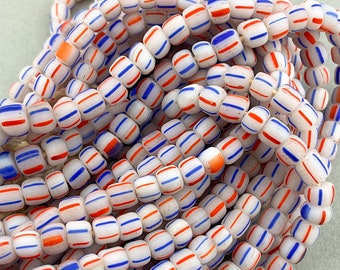 Java Gooseberry Beads. White handmade striped Trade Beads beads. GLS-77