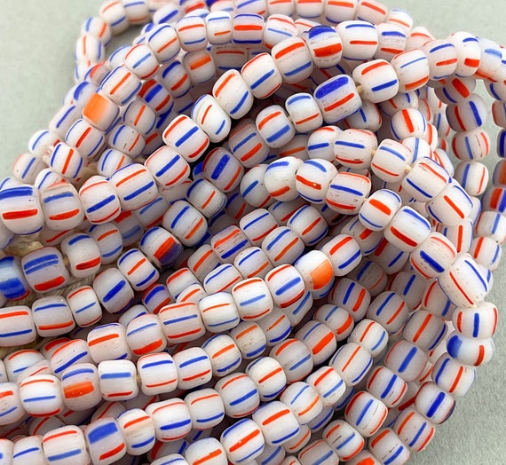 Perles de groseille de Java. Perles Trade Beads a rayures blanches faites a la main. GLS 77 Etsy France