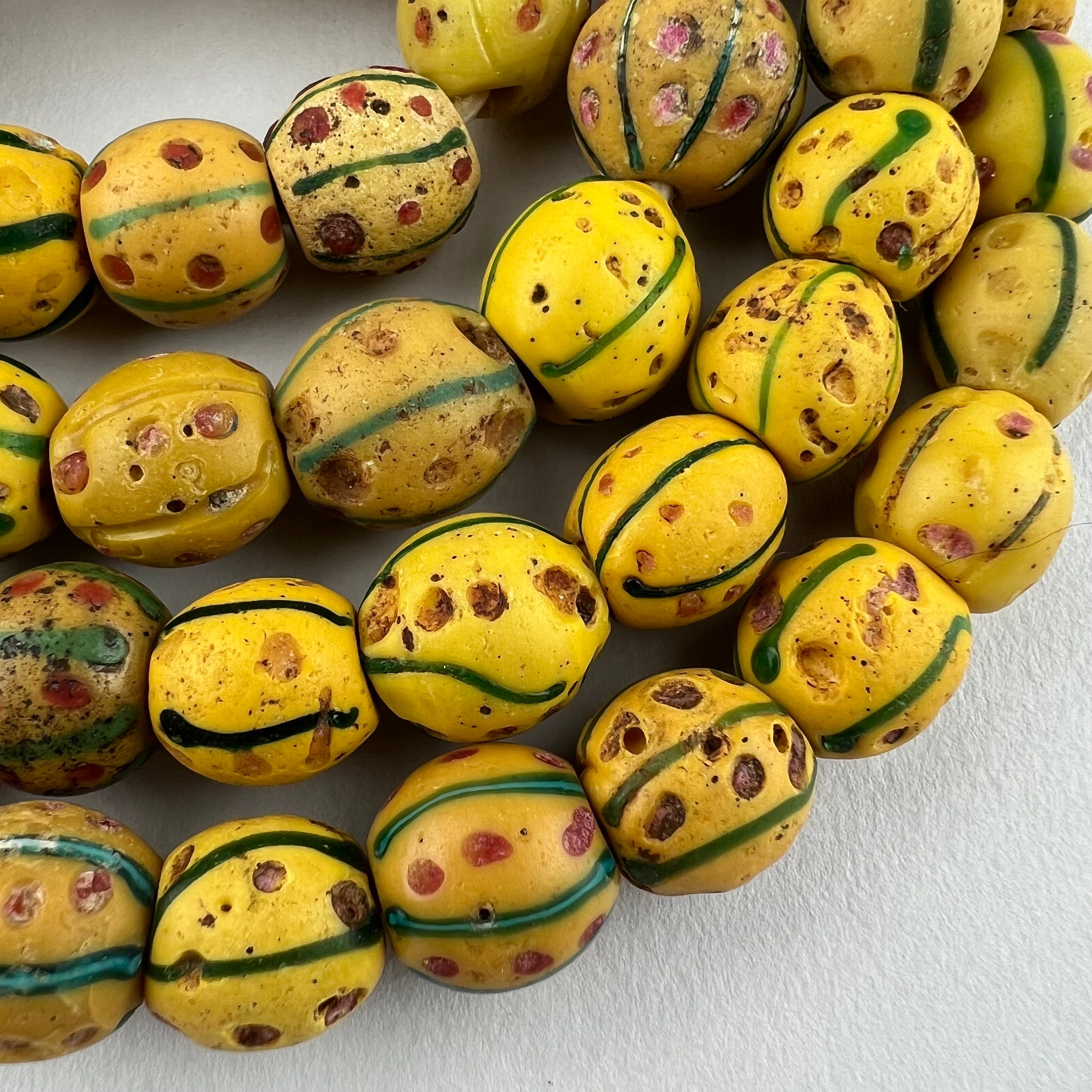 Antique Venetian African Trade Beads. Mustard Yellow Old Eye Beads