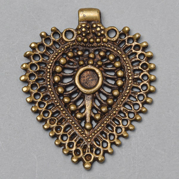 Ethnic Tribal Brass Pendant. Open work Heart Brass Pendant. PEN-190