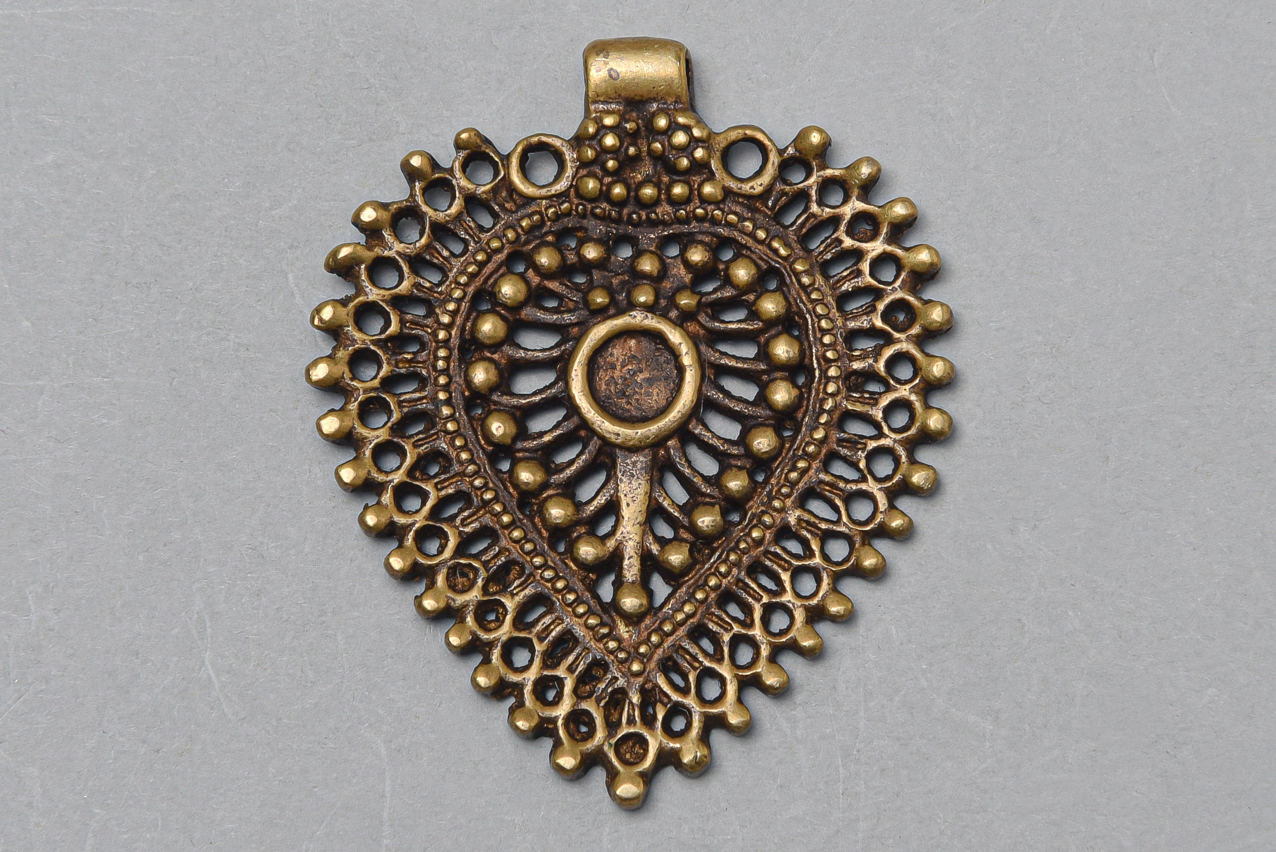 Ethnic Tribal Brass Pendant. Open work Heart Brass Pendant. PEN-190