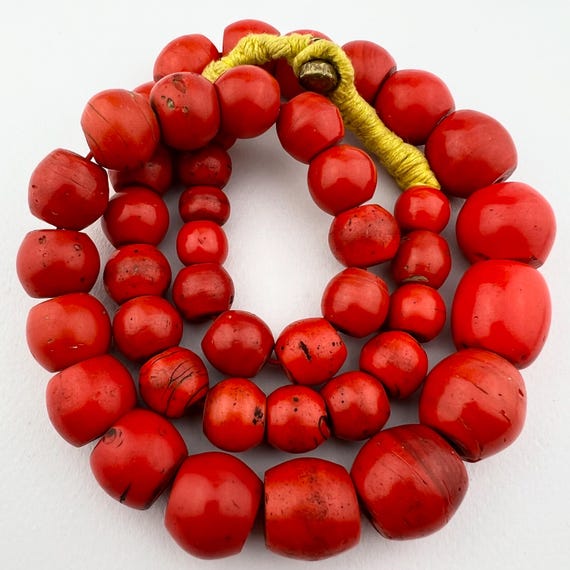 Old Tibetan Sherpa Coral Glass Beads. TB-5070 - Etsy