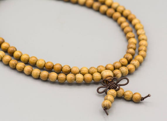 108 Natural Golden Sandalwood Beads 6mm First Quality from Nepal - Yoga Mala Bohemian Natural SKU-WOOD-12