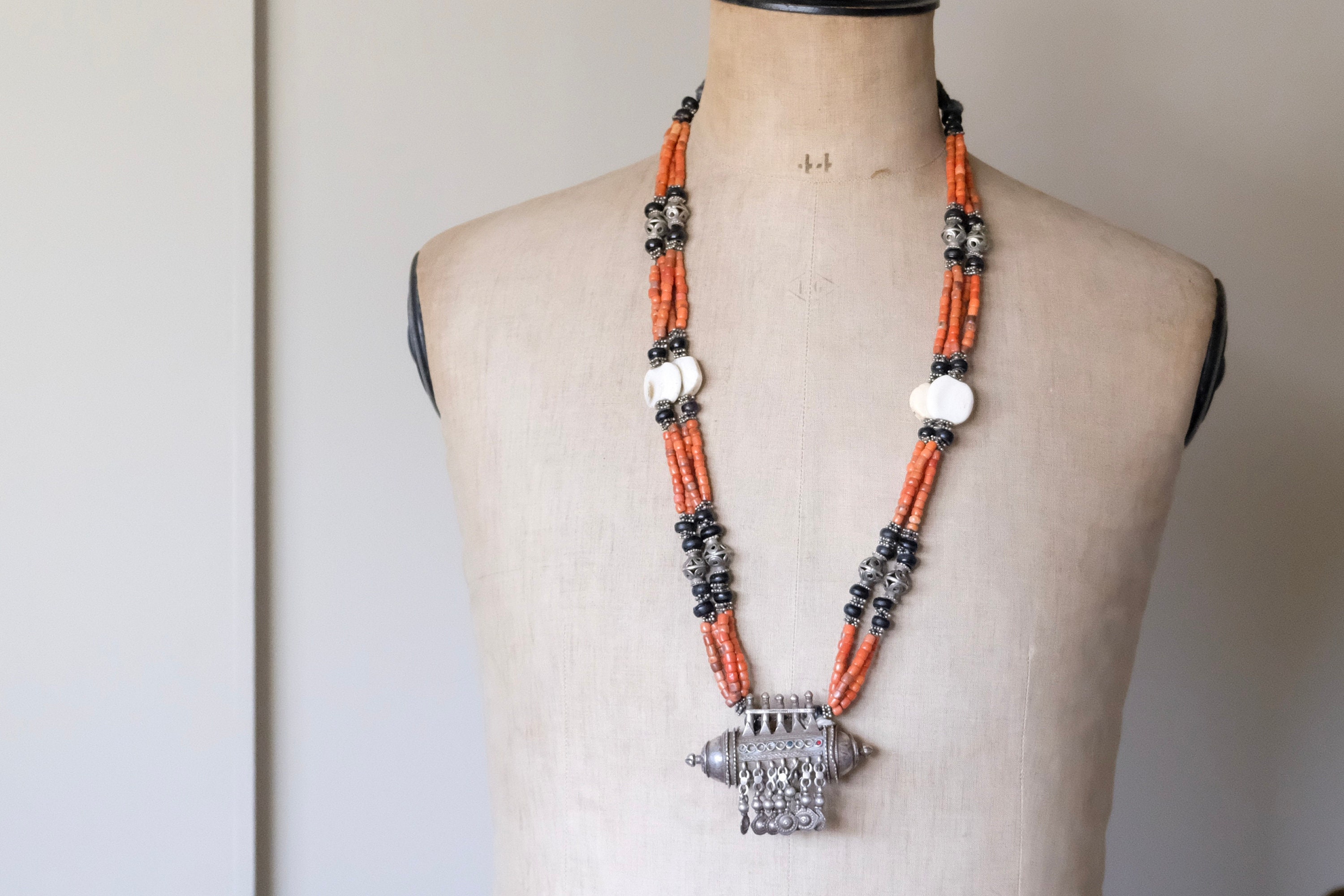 Antique Coral Uzbek Wedding Necklace. Silver and Coral Collector